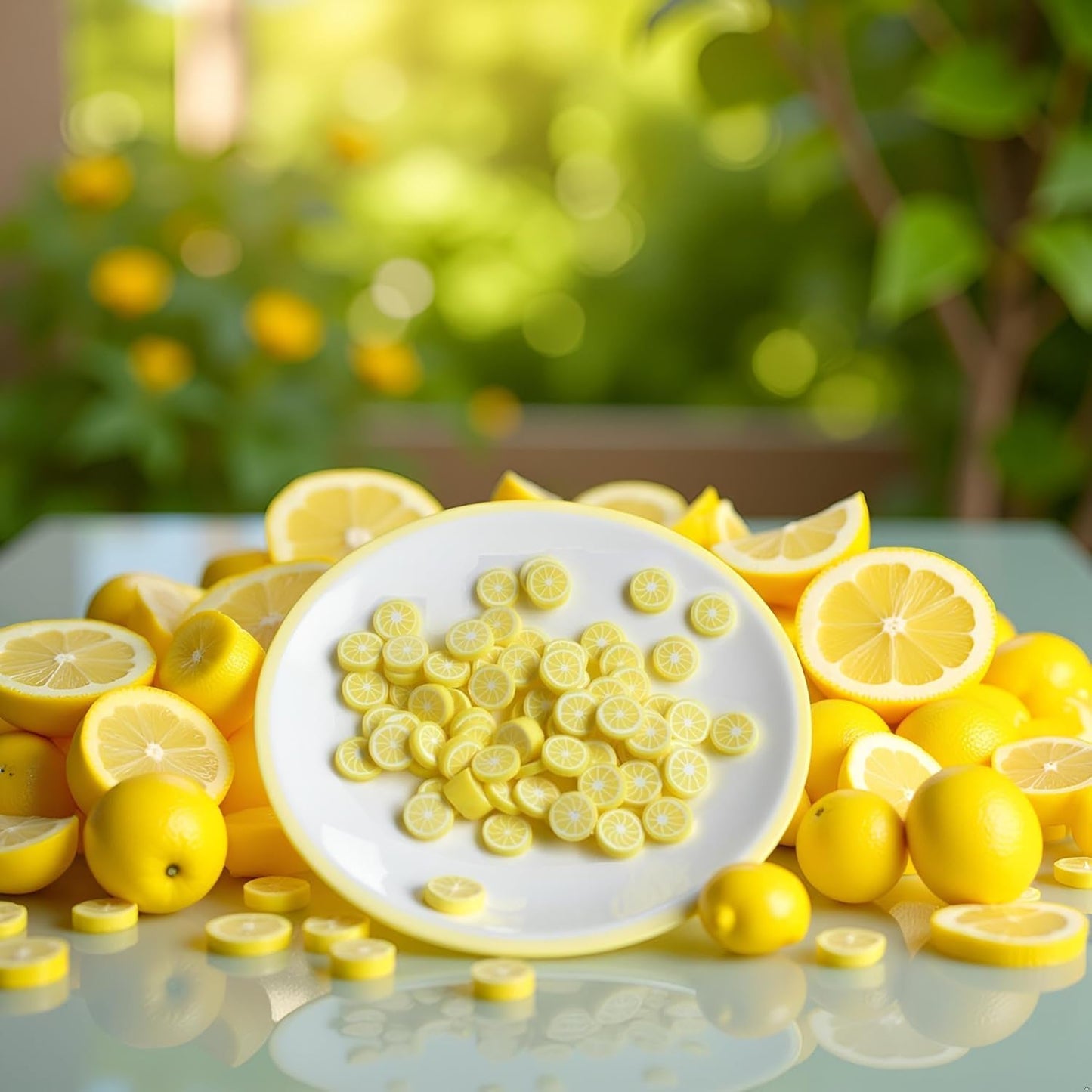 200 Pcs Yellow Lemon Polymer Clay Beads Fruit Charm Beads Flat Spacer Beads Making Supplies for Necklace Earring Bracelet Making Lemon Beading Supplies Beads and Bead Assortments (10mm)