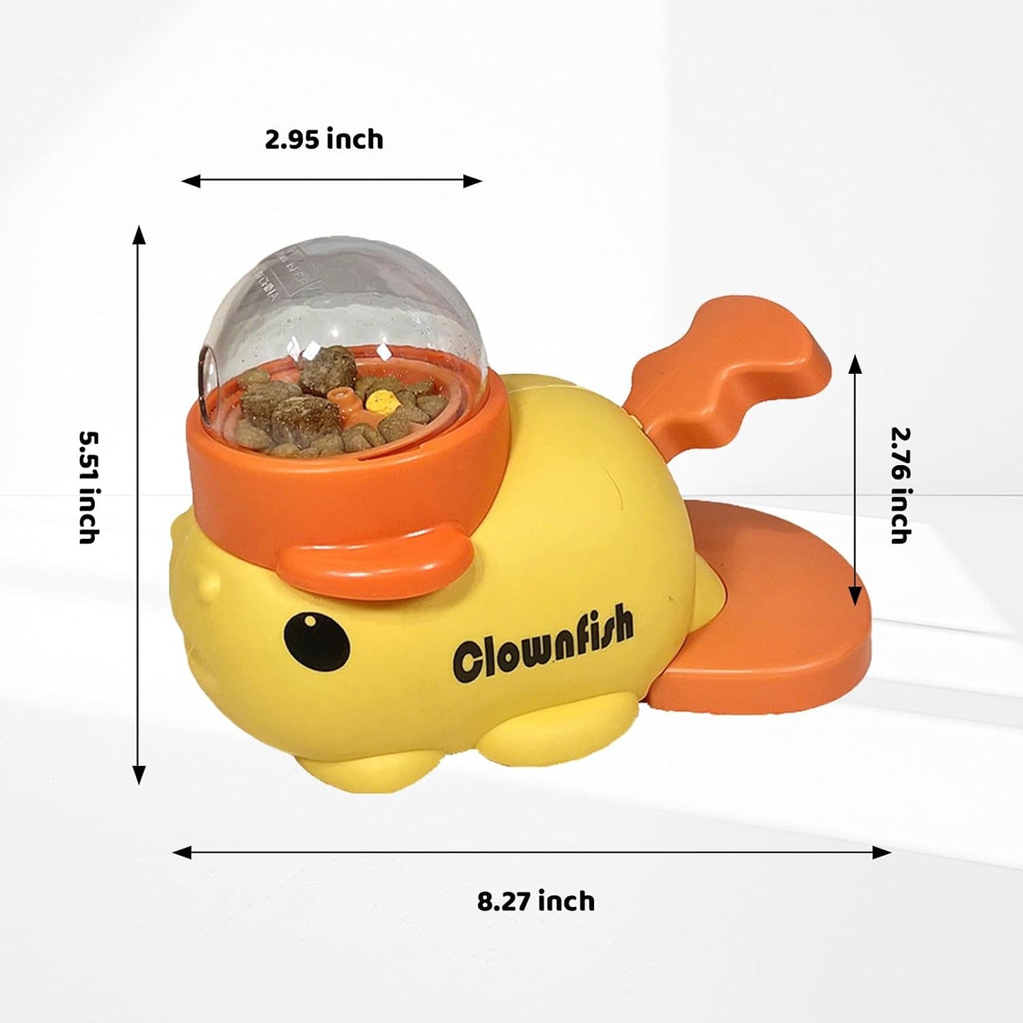 Interactive Clownfish Dog Treat Dispenser Toy with Spinning Tail, Puzzle Slow Feeder for Dogs & Cats, Treat Dispensing Food Puzzle Feeder, Includes Cleaning Cloth & Brush (Yellow)