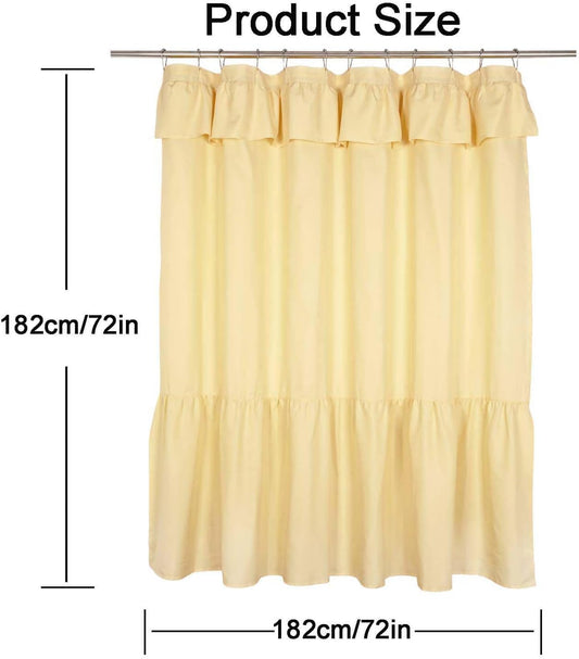 Ruffled Farmhouse Shower Curtain, Yellow Soft Fabric, Country and Chic Style, 72x72 in
