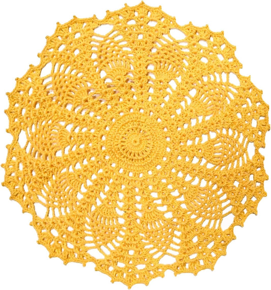 Lace Doilies Handmade Crochet Coasters Round Table Placemat Kitchen Tablecloth Decors for Wedding Party Dressers Decoration (Yellow, 11 inches to 12 inches,Pack of 2 PCS)