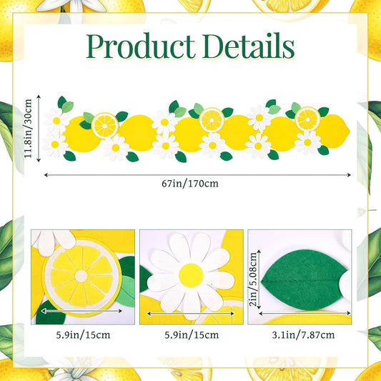 Lemon Table Runner Summer 11.8x67'' Felt Table Runner Lemonade Stand Party Decorations Fruit Daisy Farmhouse Dining Decor Gift for Kitchen Wedding Birthday Baby Bridal Shower Picnic Seasonal