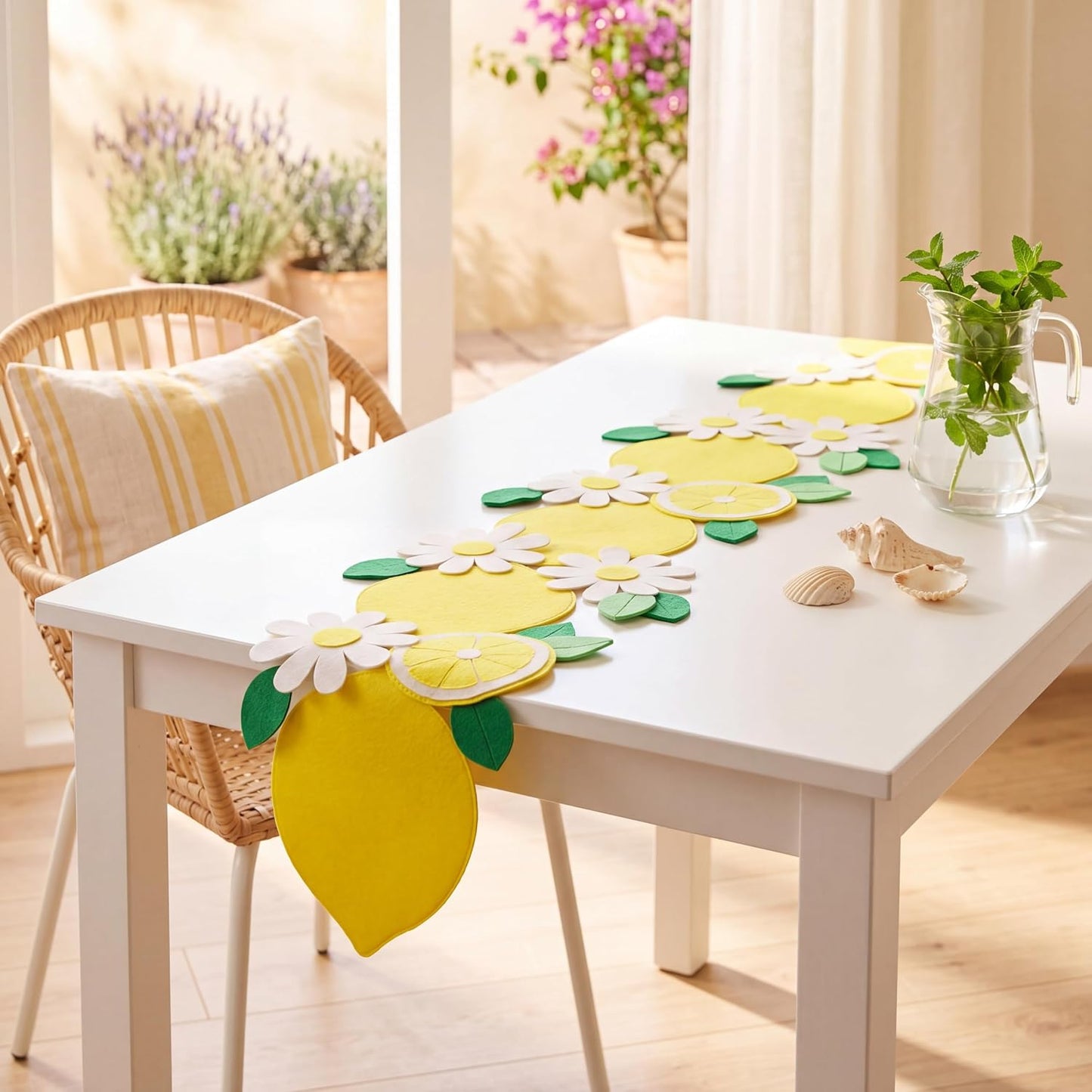Lemon Table Runner Summer 11.8x67'' Felt Table Runner Lemonade Stand Party Decorations Fruit Daisy Farmhouse Dining Decor Gift for Kitchen Wedding Birthday Baby Bridal Shower Picnic Seasonal