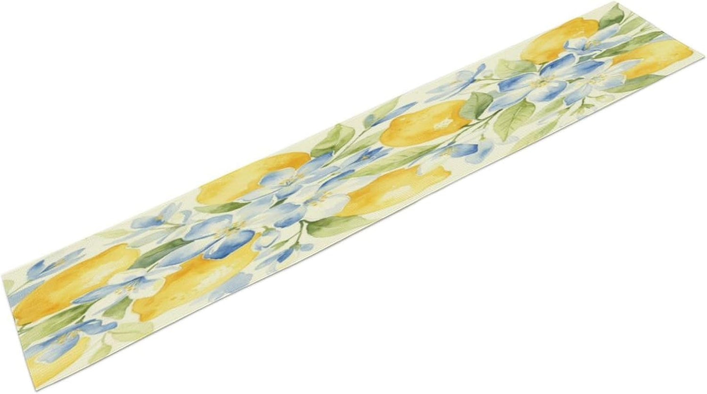 Lemon Table Runner Summer Yellow Tablecloth Style, Blue & Yellow Lemon Print Party Decorations for Kitchen Dining Holiday Picnic Home 13x36 Inch