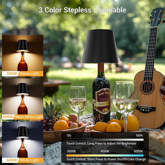 Wireless Bottle Lamp, Wireless Bottle Lamp Shade with 6 Color Temperature, Rechargeable Stepless Dimming LED Wine Bottle Lights for Any Bottle, Desk Lamp for Bedroom Restaurant Bar -Yellow