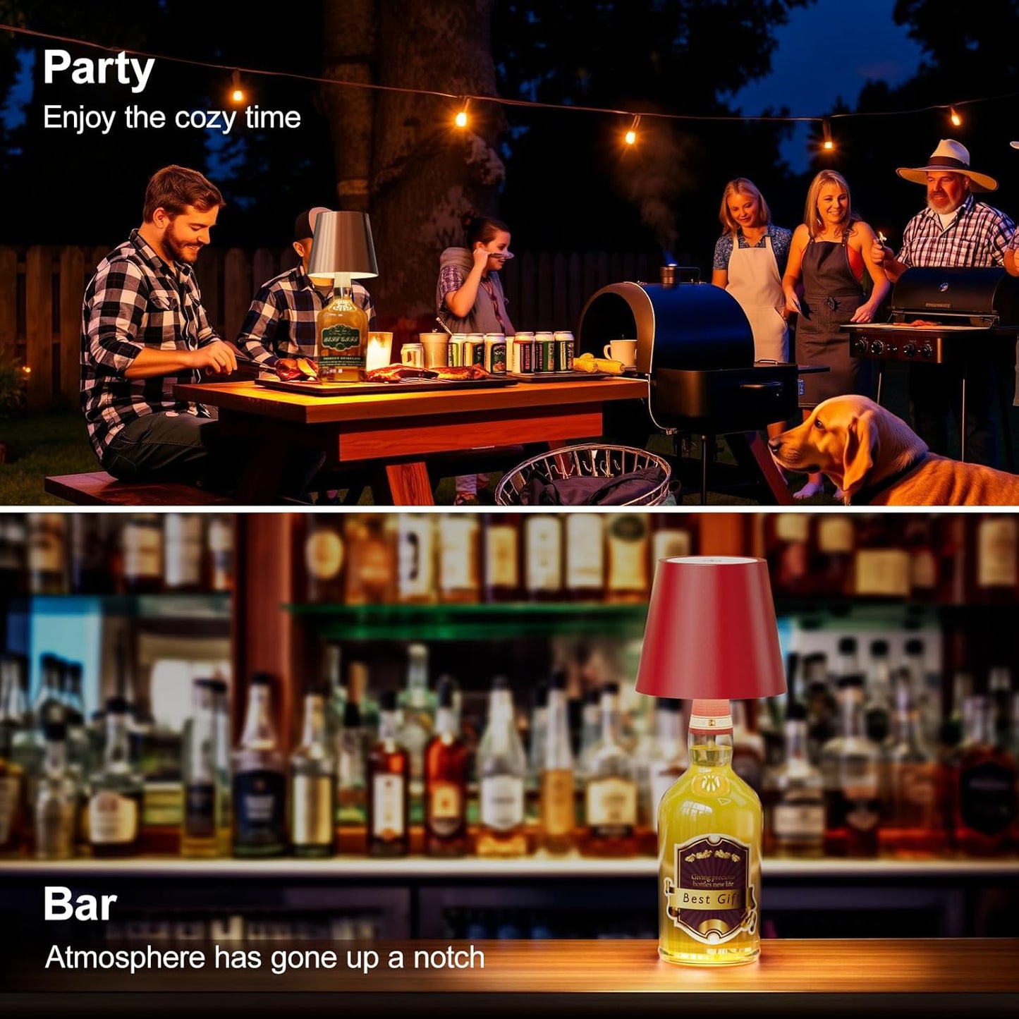 Wireless Bottle Lamp, Wireless Bottle Lamp Shade with 6 Color Temperature, Rechargeable Stepless Dimming LED Wine Bottle Lights for Any Bottle, Desk Lamp for Bedroom Restaurant Bar -Yellow