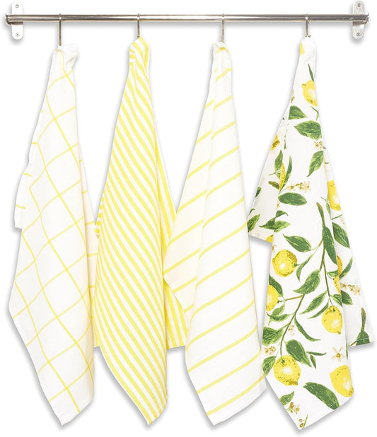 Pantry Lemons All Over Kitchen Dish Towel Set of 4, Cotton, 18 x 28-inch