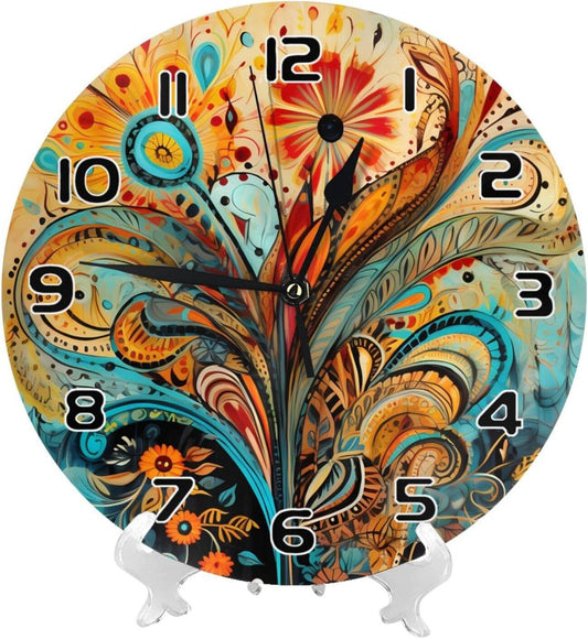 Wall Clock Watercolor Blue Leaves Yellow Lemon Round Wall Clock 10 Inch Silent Non Ticking Battery Operated Clock for Living Room Bedroom Kitchen School Decor Gift