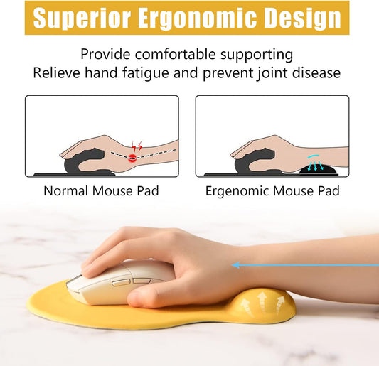 Ergonomic Mouse Pad with Wrist Rest Support, Gel Mouse Pads with Non-Slip PU Base, Pain Relief Memory Foam Computer Mat, Cute Office Supplies Desk Decro Accessories, Apricot Yellow