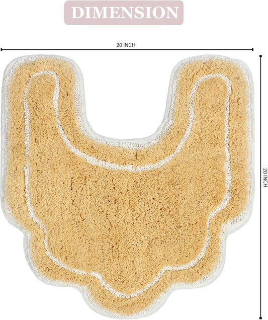 Allure Collection 100% Cotton Contour Rug, Soft & Absorbent U-Shaped Toilet Rug, Spray Latex Backing, Quick Dry, Machine Washable Bathroom Floor Mat for Toilet Base, 20"x20", Yellow