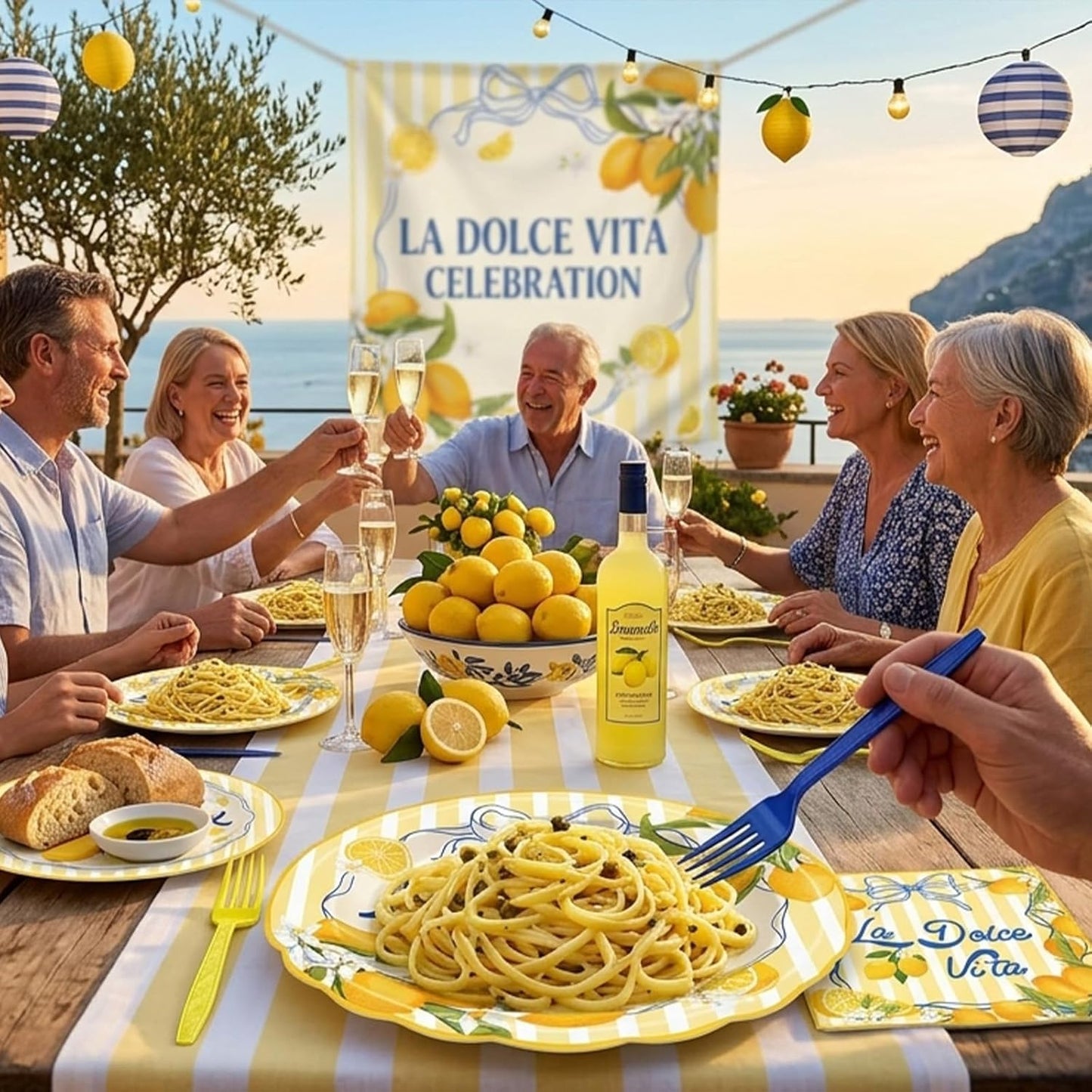 96Pcs La Dolce Vita Paper Plates Napkins Forks Lemon Citrus Party Tableware for Italian Summer Theme Girls Weekend Bachelorette Supplies Serve 24 Guests