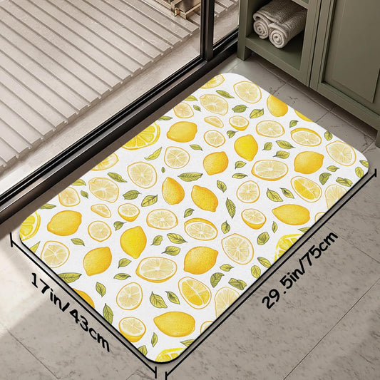 Bathroom Rug 29.5"x17",Yellow Lemon Bath Mat with Non-Slip Rubber Backing, Quick-Drying Absorbent Thin Floor Mat for Bathroom, Shower, Sink, or Kitchen