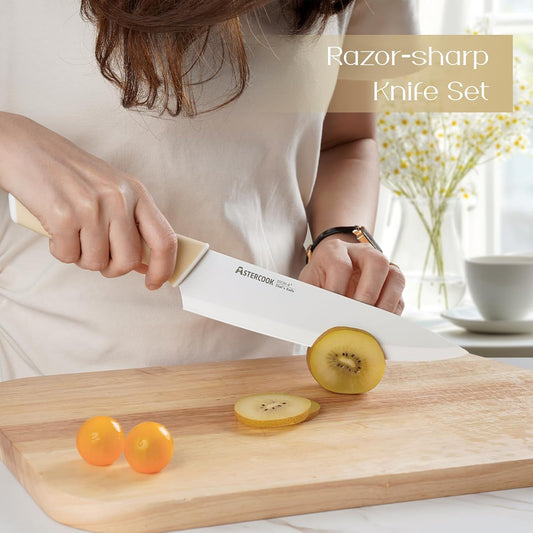 Kitchen Knife Set with Block and Sharpener 15 Piece Knives Set German High Carbon Stainless Steel Knives Sharp Blade Dishwasher Safe Deba Knives with Ergonomic Handle