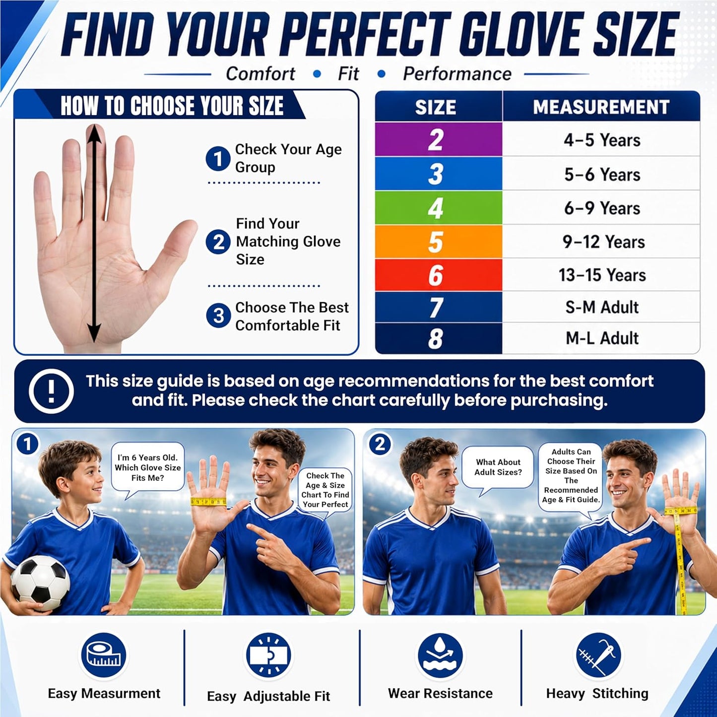 Soccer Goalie Goalkeeper Gloves for Kids Boys Children Youth | Strong Grip Latex Palm