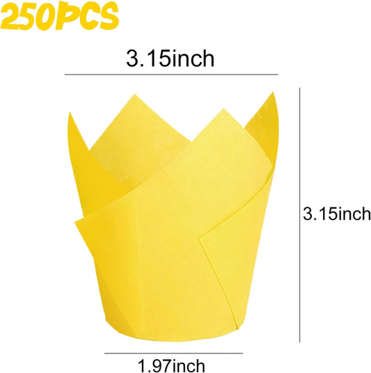 250Pcs Tulip Cupcake Liners,Parchment Paper Cupcake Liner in Standard Size | Yellow Muffin Liner for Baking,Greaseproof Cup Cake Wrappers,Cupcake Liner Paper for Party,Weeding,Birthday, Christmas