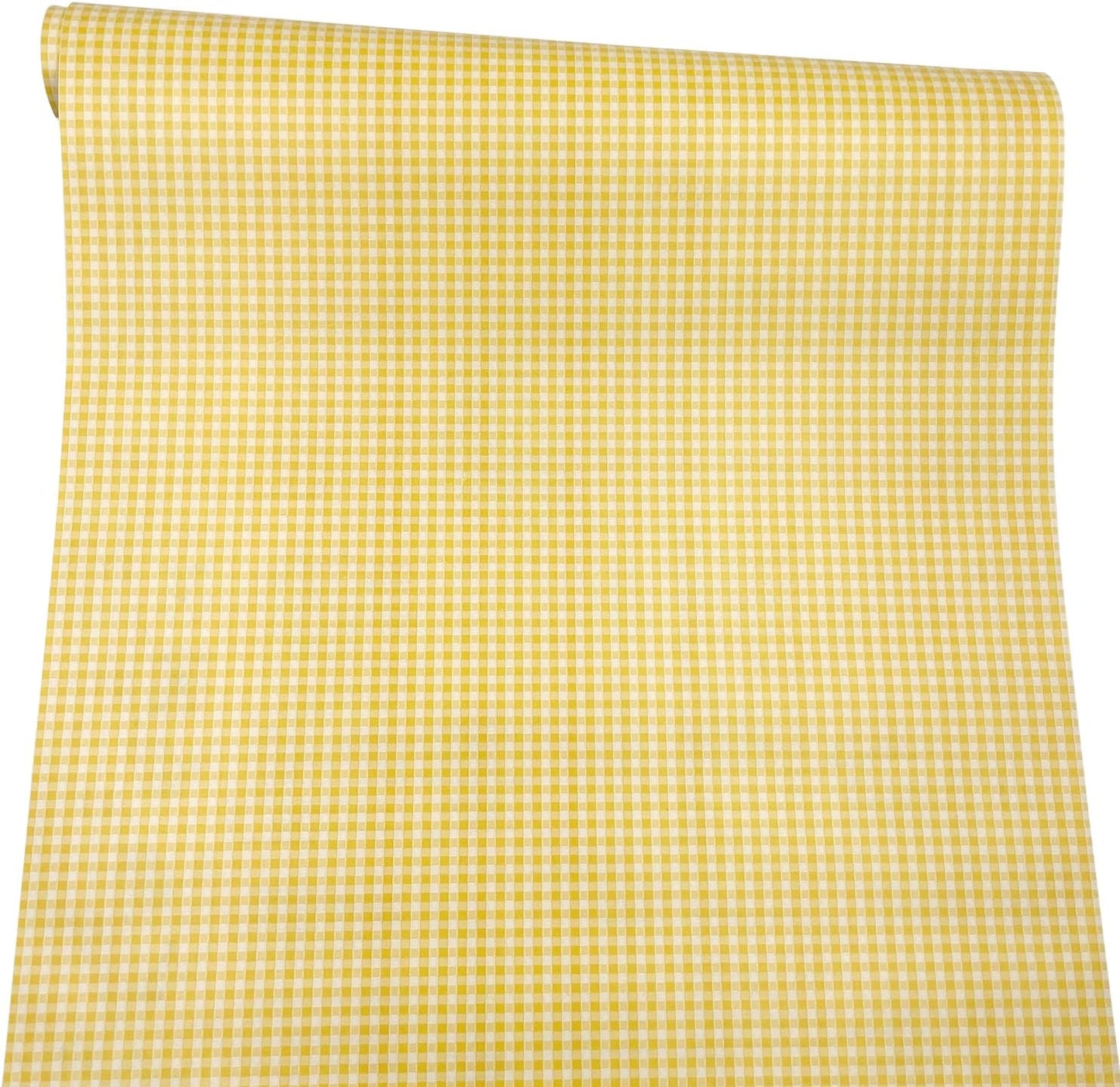 Yellow Check Wallpaper Roll 19.7 ft Long Peel and Stick Wall Decor Waterproof Paper Furniture Countertop Shelf Liner (M-236x17.7 Inch)