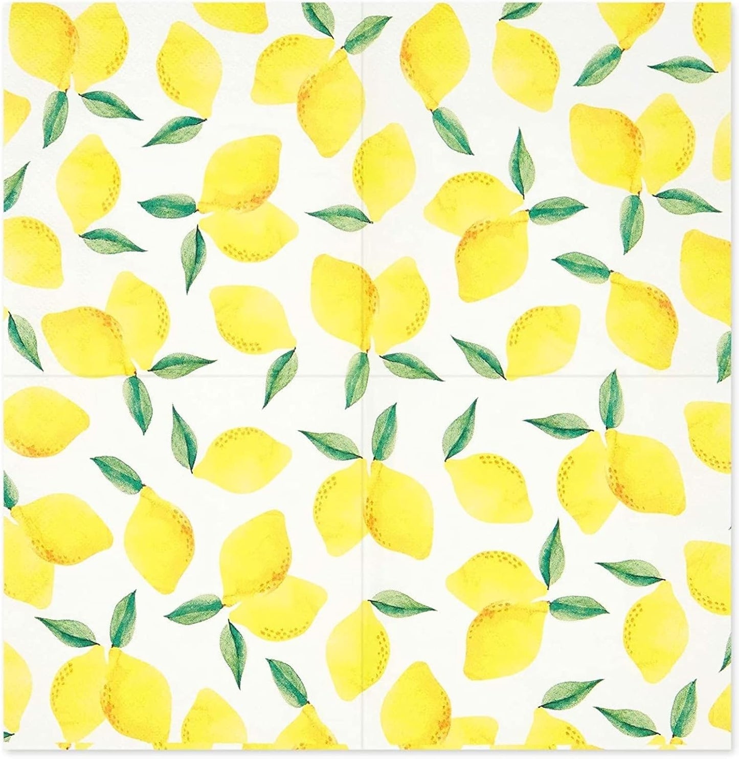 Lemon Cocktail Napkins - 100 Pack 5 x 5 Inch Folded, Yellow, 2-Ply - Disposable Beverage Napkins for Lemonade Party & Summer Cocktail Events