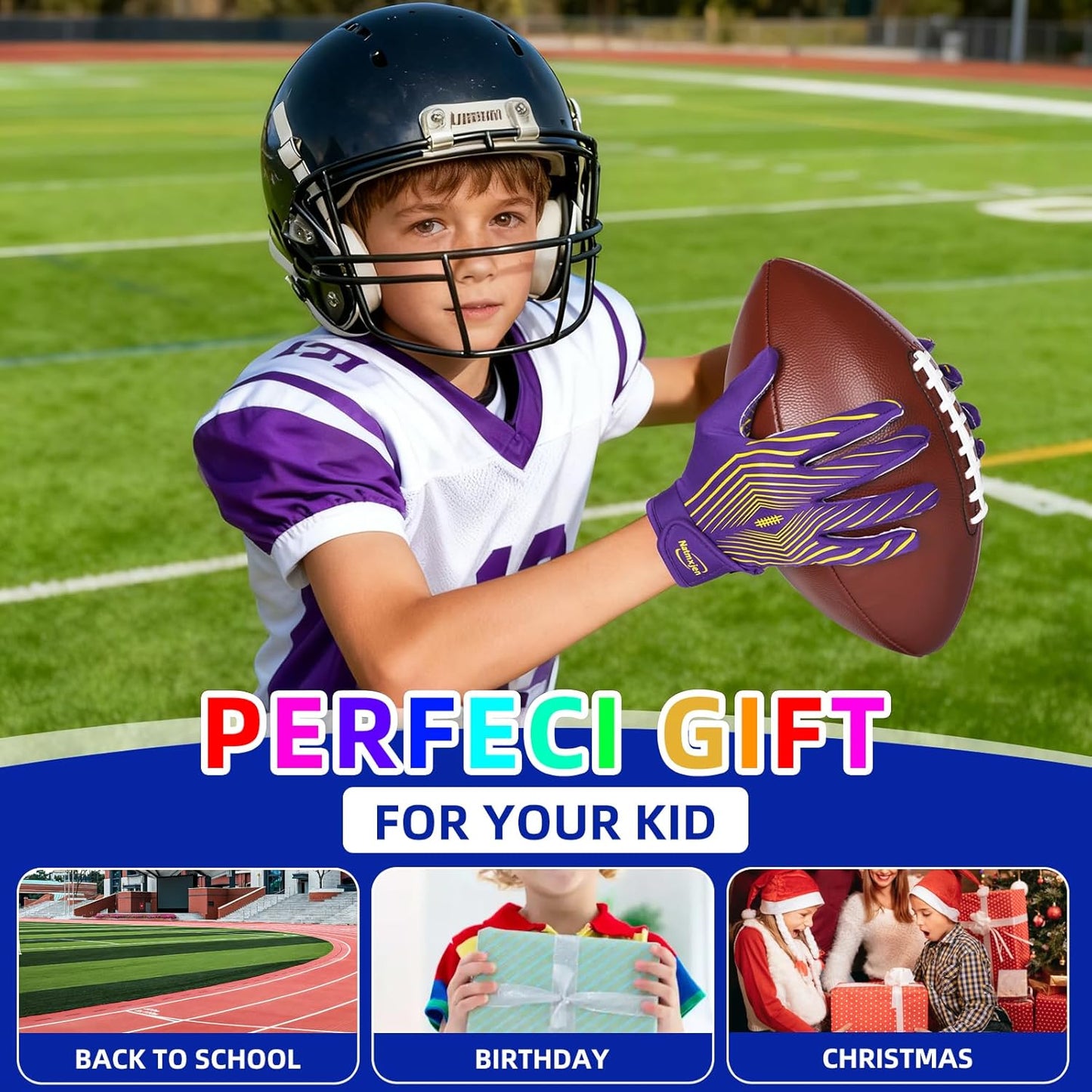 Youth Football Gloves Kids Sticky Receiver Gloves Grip Football Glove for Boys and Girls