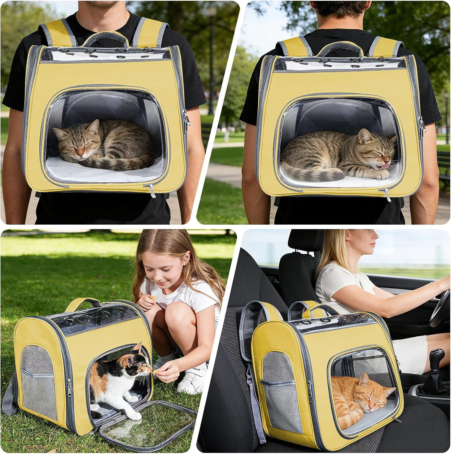 Airline Approved Cat Soft-Sided Carrier Backpack, Airport-Friendly Breathable Mesh Foldable Pet Travel Carrier with Reinforced Support, Portable Puppy Carrying for Kitty Up to 12 lbs (Yellow)