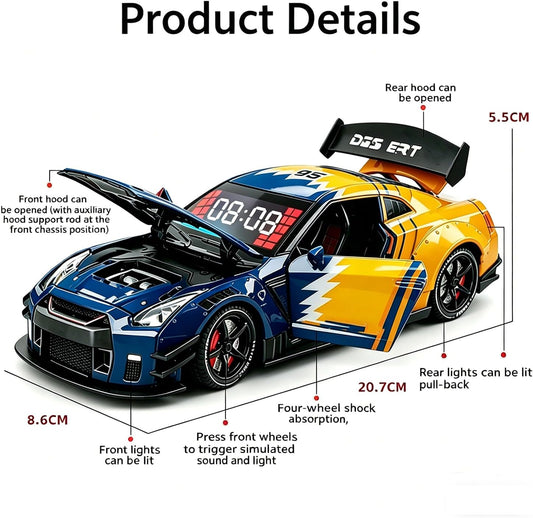 Hyper-car Alarm Clock, Car Alarm Clock, with Crystal Clear LED Display Screen, Digital Clock, Modern Sports Car Nightstand Clocks, Desk Decor with Light Effects (Yellow Blue)