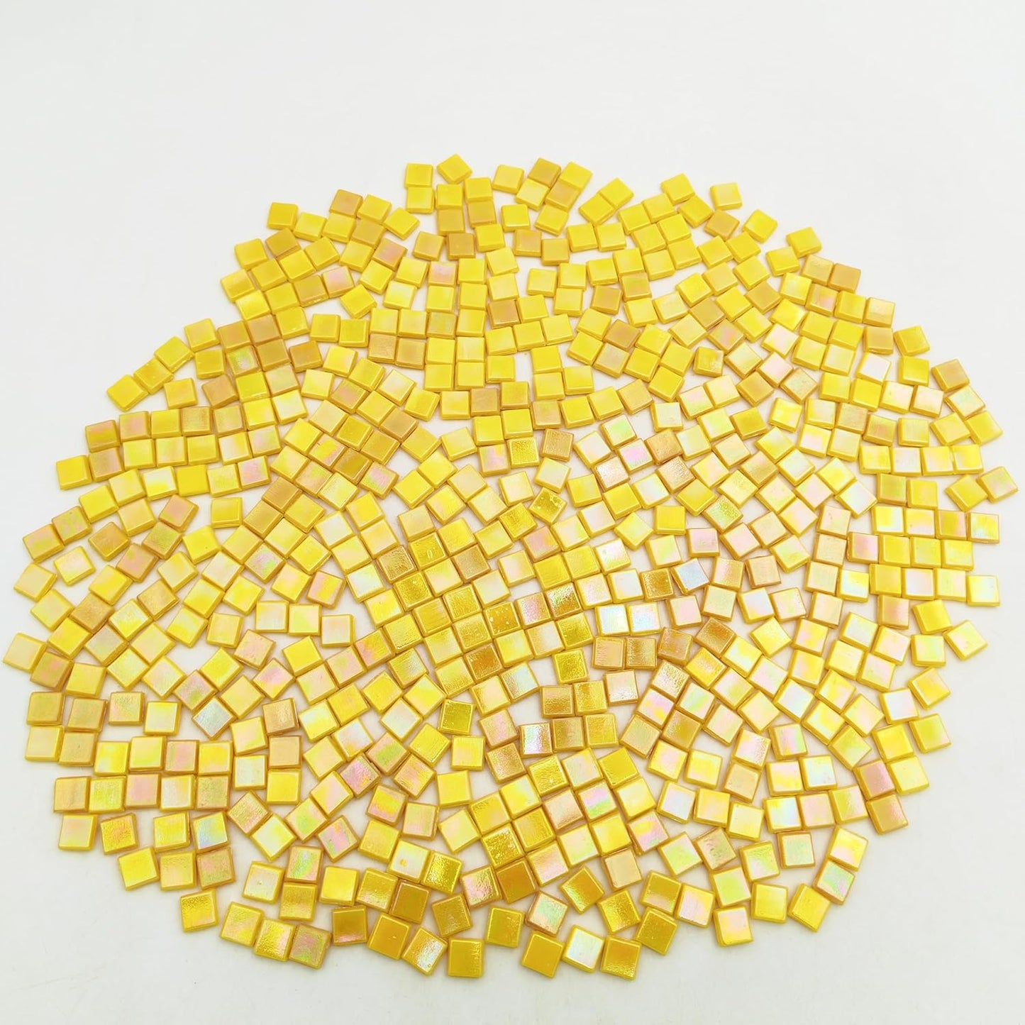 500g/1.1LB Iridescent Ice Jade Glass Mosaic Tiles, 560 Pieces, 2/5 Inch Square Stained Mosaic Tiles for DIY Crafts, Home/Outdoor Mosaic Decoration (Yellow-IA98)
