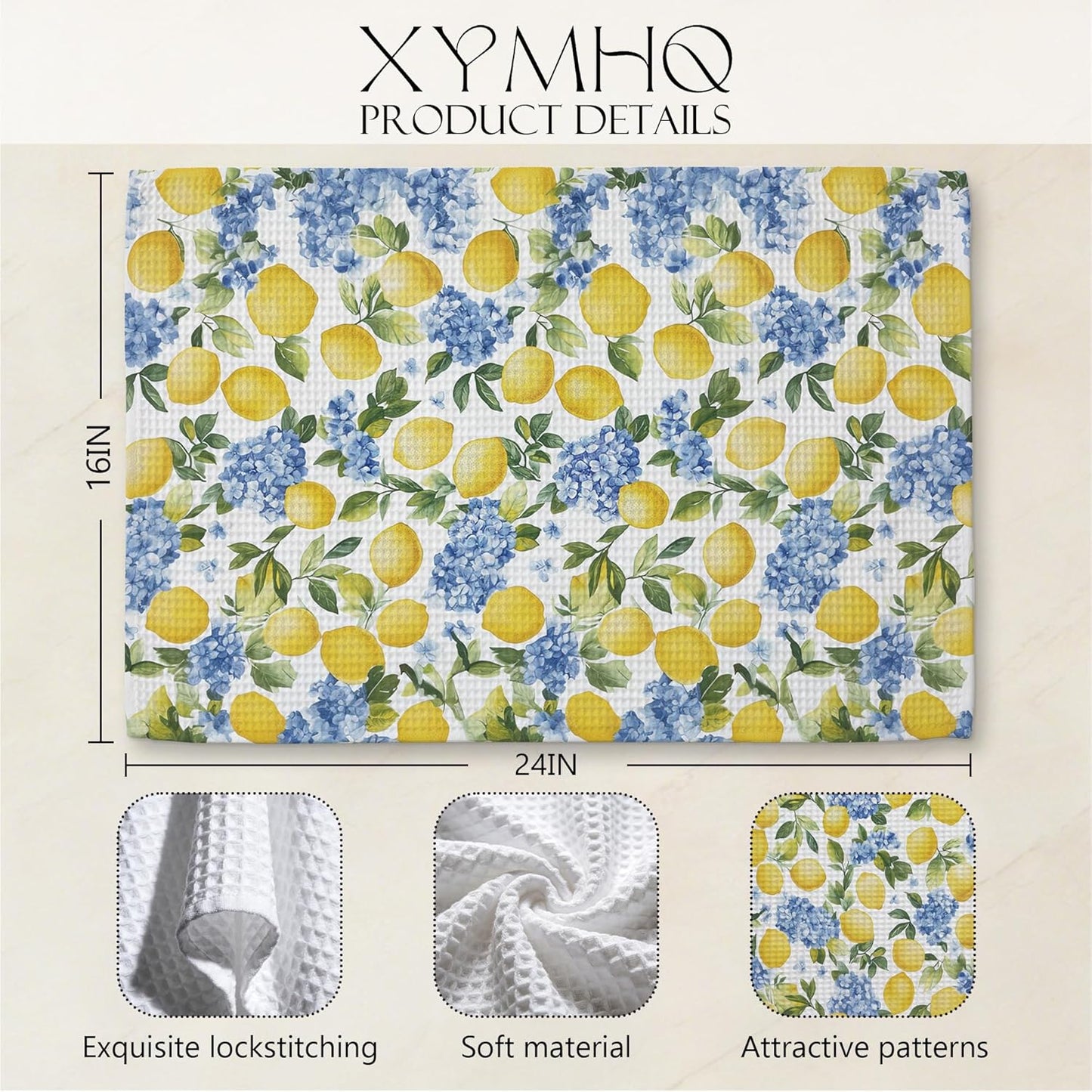 Italian Kitchen Towels, Blue Hydrangea Lemon Hand Towels for Bathroom Kitchen, Housewarming Gifts for Women, Italian Gifts Kitchen Dish Tea Towels, 16x24 Inch