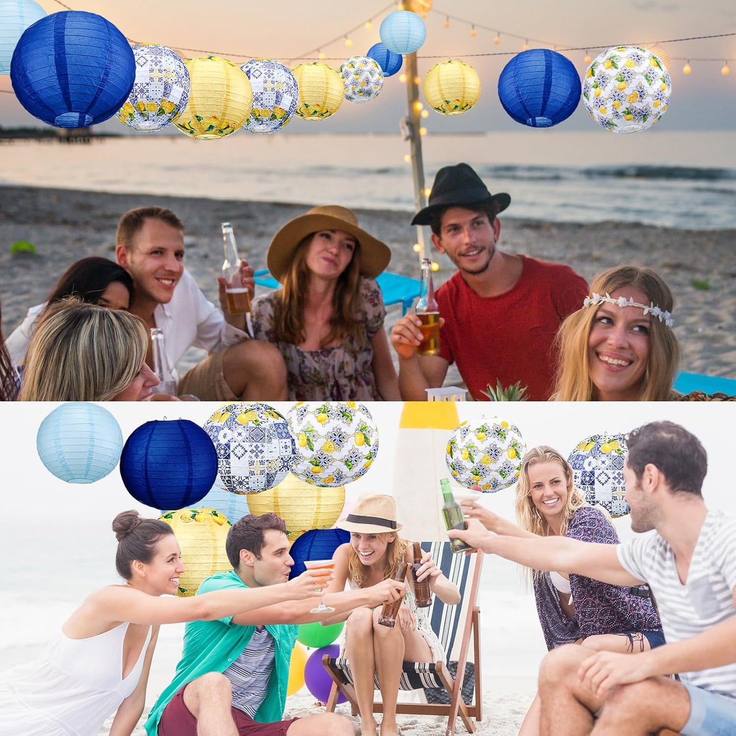 12 Pcs 10'' Capri Lemon Paper Lantern Amalfi Coast Party Decorations Mediterranean Decor Italy Greece Wedding Bridal Shower Yellow Blue Tiles Decor for Capri Birthday Ciao Baby Shower Bar