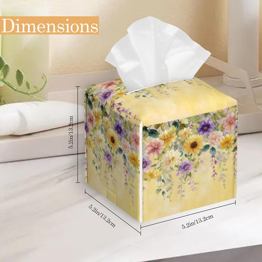 Tissue Box Cover, Yellow Wisteria Flowers Tissue Box Holder Waterproof Leather Facial Paper Organizer Dispenser for Bathroom Home Car Nightstand Vanity
