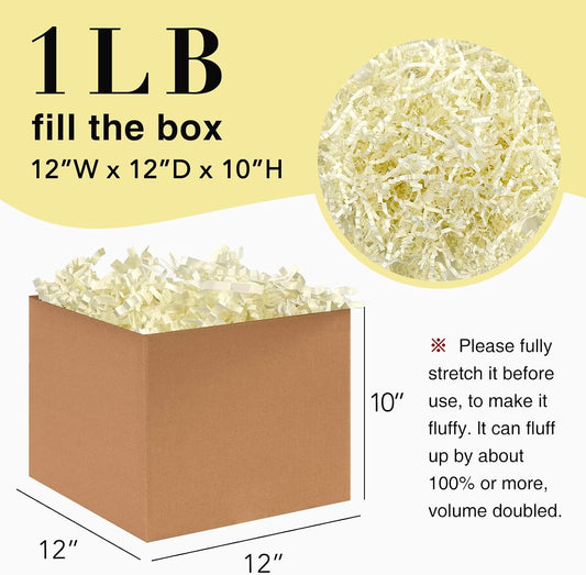 1LB Crinkle Paper Shred Filler for Gift Box Bag and Basket On Holidays(Light Yellow)