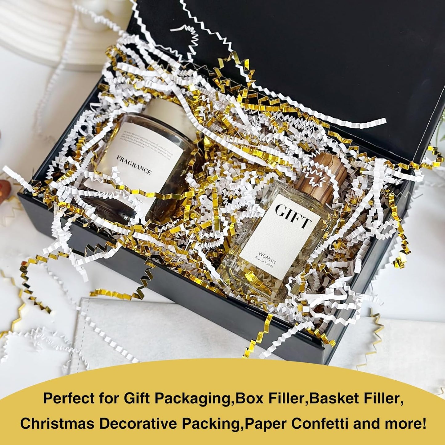 1LB Crinkle Paper Shred Filler for Gift Box Bag and Basket On Holidays(Light Yellow)
