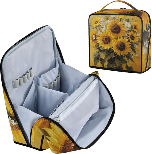 Designed Standing Makeup Bag Sunflowers Yellow | with dividers ,Waterproof Toiletry Bag For Women,Phone/Mirror Holder