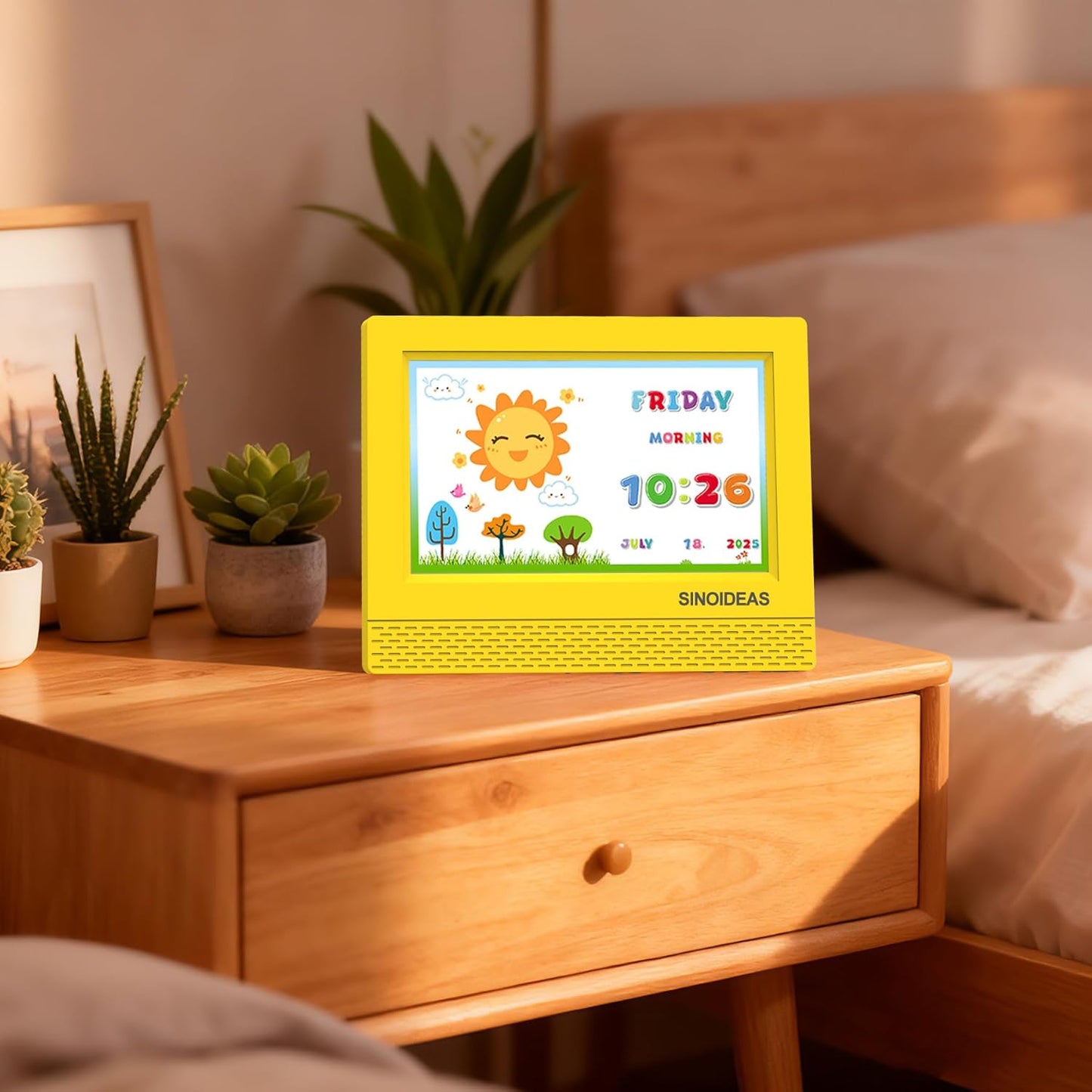 7-Inch Kids' Digital Alarm Clock,Children's Sleep Trainer with Remote Control & Custom Reminder Function (Yellow)