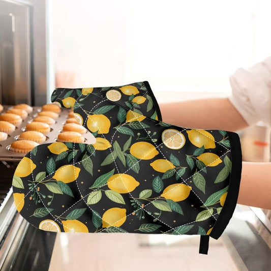 Fruit Lemon Oven Mitts and Pot Holders Sets of 2 Heat Resistant Oven Mitts Gloves Non-Slip Kitchen Mittens Potholders for Cooking Baking Grilling BBQ