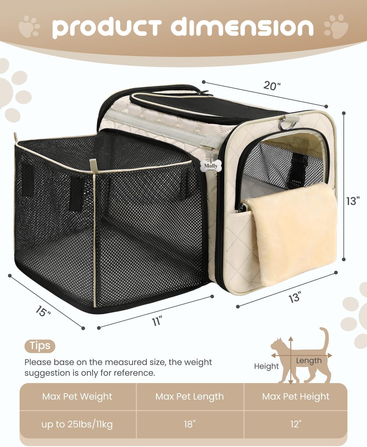 Cat Carrier Soft for Small-Medium Cats Up to 25lbs, Airline Approved | Expandable Square Design,Comfort & Breathable Window,Equipped with anti-slip lock zippers and an internal safety leash