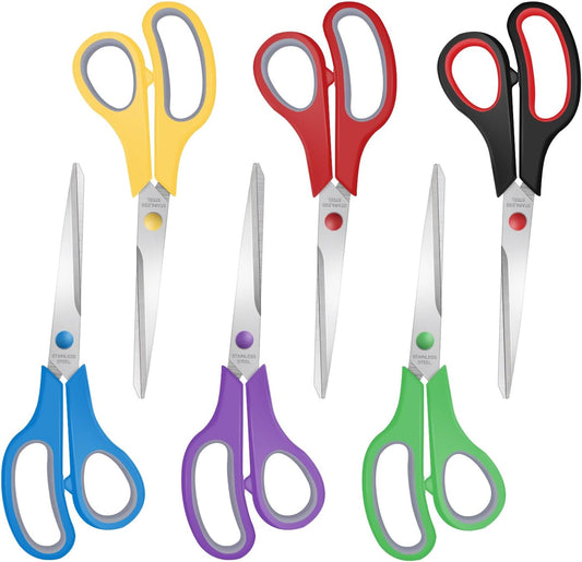 6 Packs Sewing Craft Scissors Bulk,8" Multipurpose Heavy Duty Sharp Scissors,Stainless Steel Shears for Home Office Student Supplies,Yellow