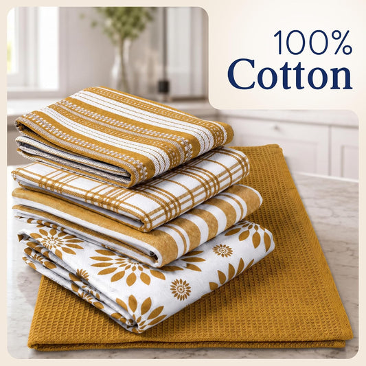 Cotton Assorted Yellow Kitchen Towels with Loop, Set of 5, 16"x26"
