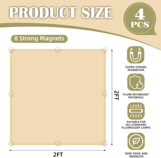 2 x 2 Feet Fluorescent Light Covers - 4 Pcs Covers for Ceiling Lights, Magnetic Light Filters for Classroom, Office, Hospitals, Home (Warm Yellow)