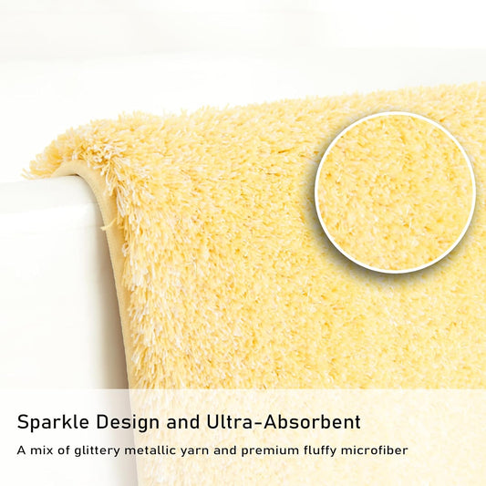 Sparkle Bath Mats for Bathroom Non Slip 32" X 20", Super Soft Microfiber Yellow Bathroom Rugs Washable, Fluffy Absorbent Bath Rugs, Quick Dry Shower Mat Gifts, Yellow and White