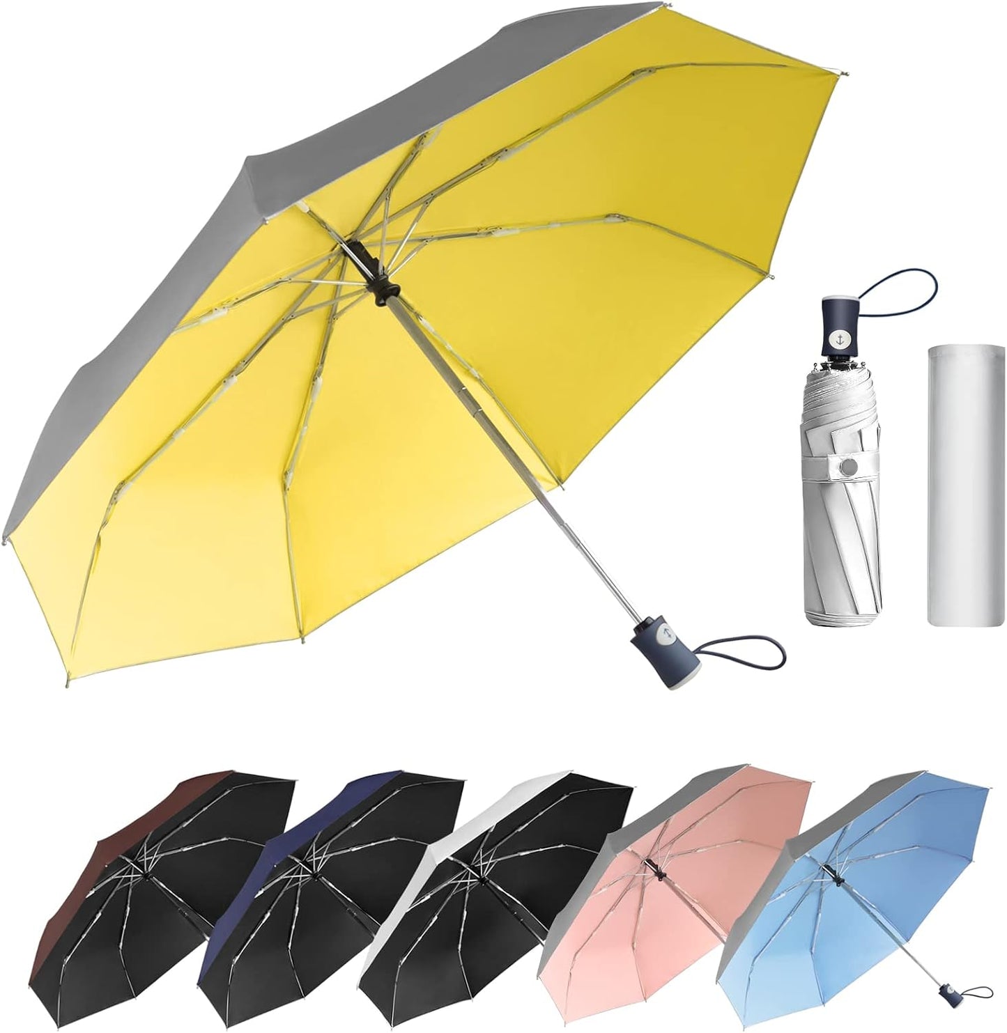 UV Sun Umbrella Compact Folding Umbrella lightweight Portable Manual Travel Umbrella for Rainproof & 99% UV Protection with Black Anti-UV Coating