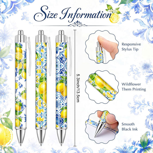 24 Pcs Capri Lemon Sticky Notes with Pens Amalfi Coast Party Gifts for Women Mediterranean Lemon Self Adhesive Notepads Black Ink Ballpoint Pen for Summer Bridal Shower Wedding Party Favors