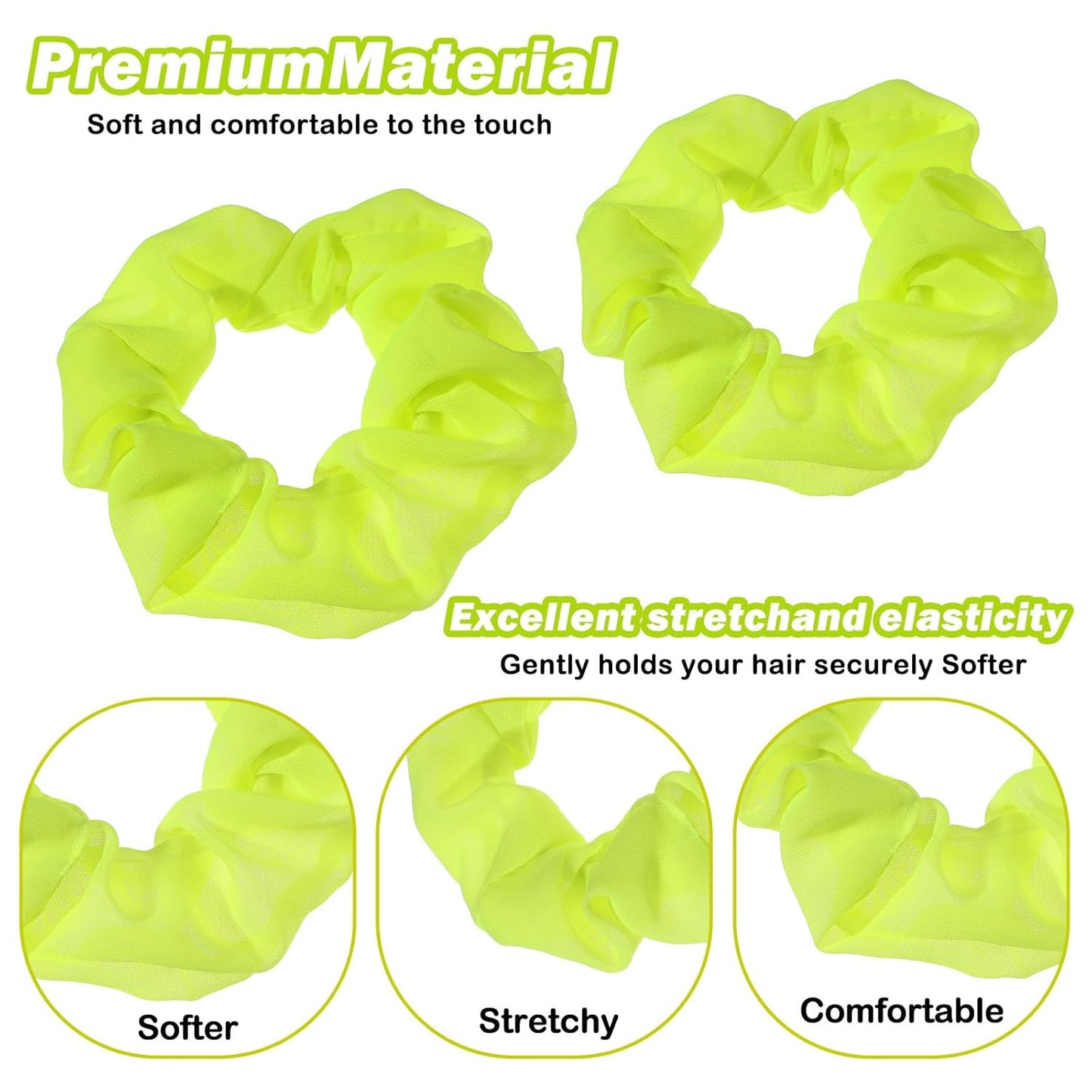 2Pcs 80s Neon Scrunchies Soft Hair ScrunchiesNeon Hair Accessories Elastic Hair Bands Hair Ties Ponytail Holders Yellow Scrunchy Hair Bands for Women 80s Party Outfits(Yellow)