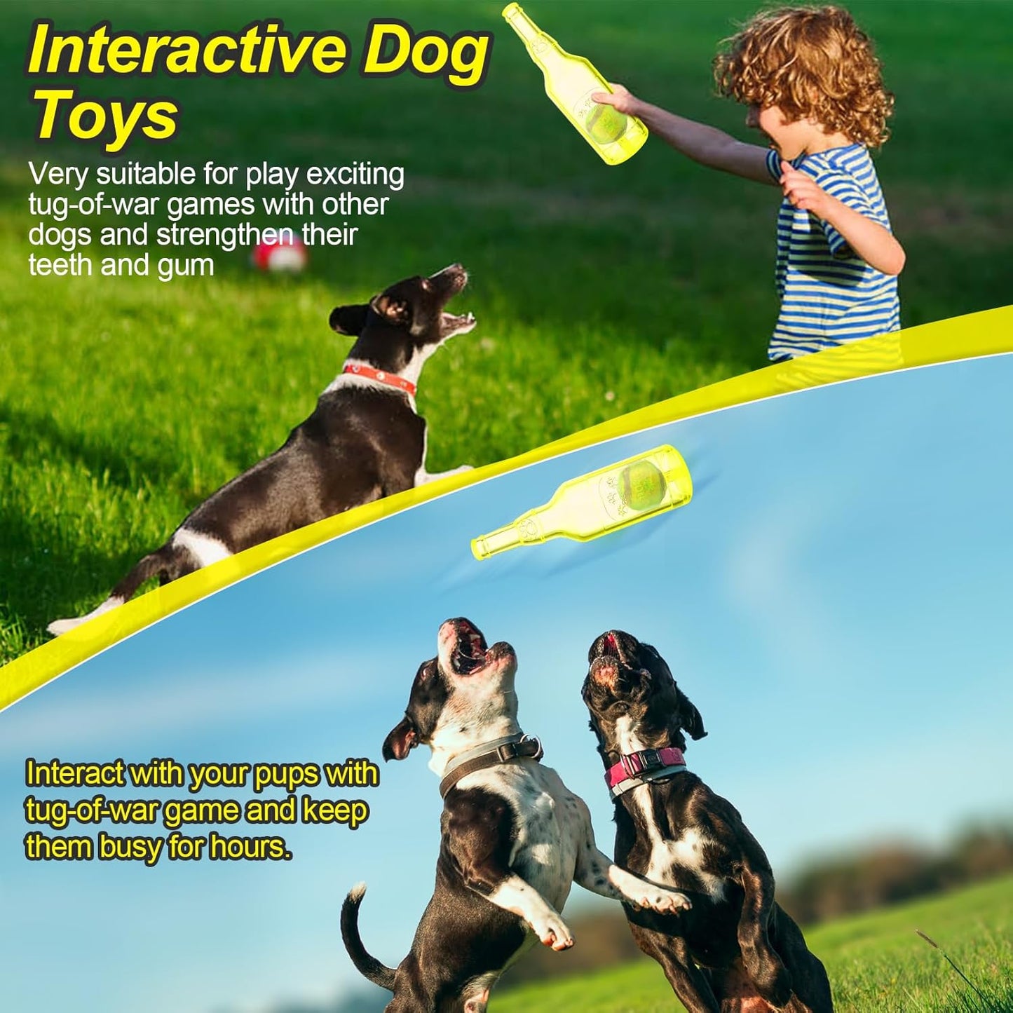 Water Bottle Dog Toy for Aggressive Chewers, Cute Squeaky Indestructible Water Bottle Dogs Chew Toys for Medium/Small Dogs Interactive Dog Toys to Exercise and Accompany (Yellow-Large)