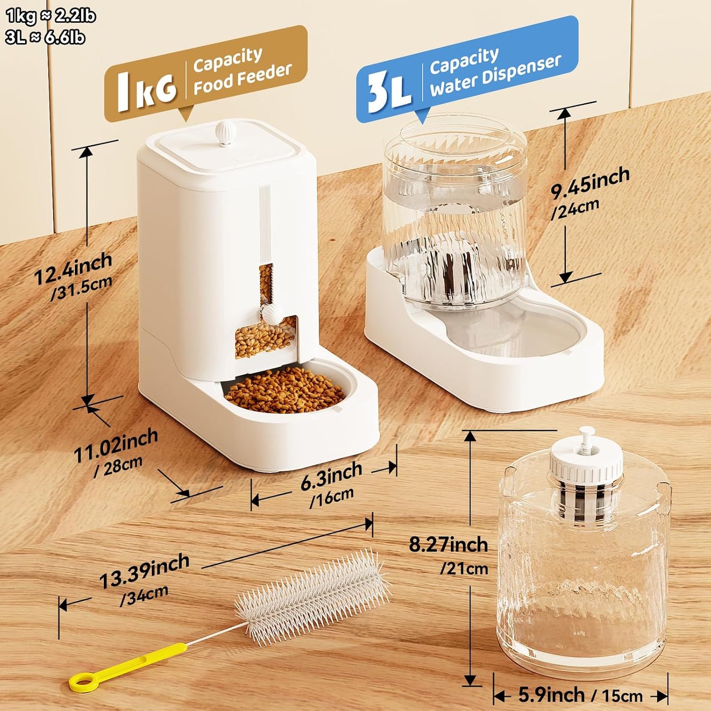Automatic Cat Feeder & Water Dispenser Set (Bowl not Included) | Gravity Dog Waterer and Food Feeder for Small Medium Dog Cat Puppy Kitten Water & Food Bowl Large Capacity
