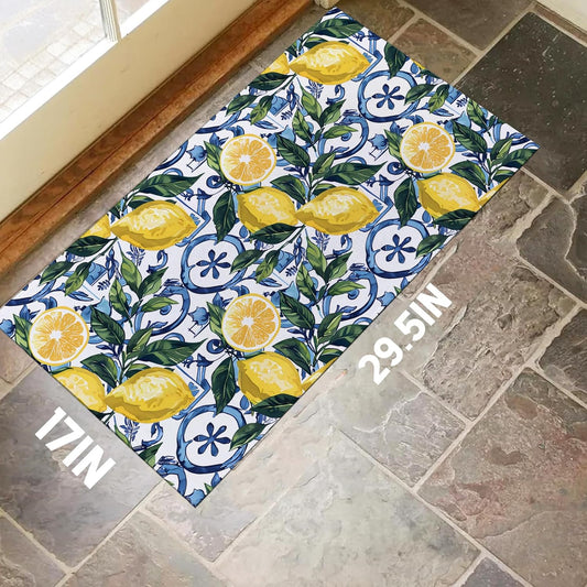 Bright Lemon Tile Indoor Door Mat β Stylish 17x29.5in Non-Woven Fabric Floor Doormat with Fresh Yellow Fruit Design, for Porch Insider,Bedroom,Living Room - Fun Decor Rug Gifts