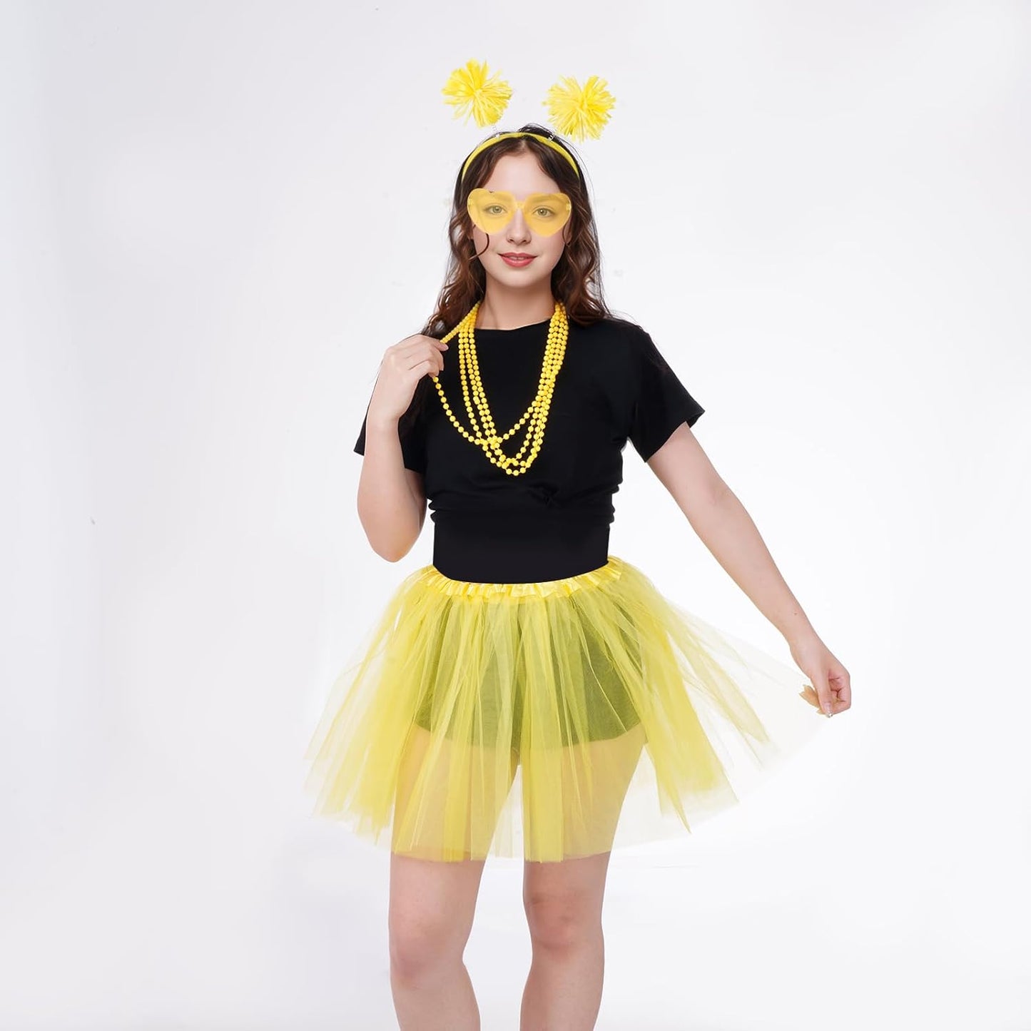 Tutu Costume Accessories Set, Spirit Day Pom Pom Headband Necklaces Heart Sunglasses Tutu Wear for Women Party