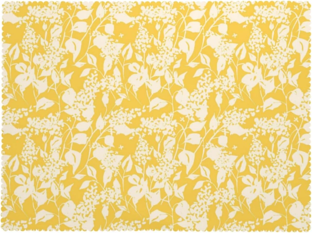 Bright Flowers Blooming Rectangular Tablecloth, Yellow Floral 54x72 Inch Wavy Lace Border Polyester Table Cloth for Dining, Kitchen, Parties