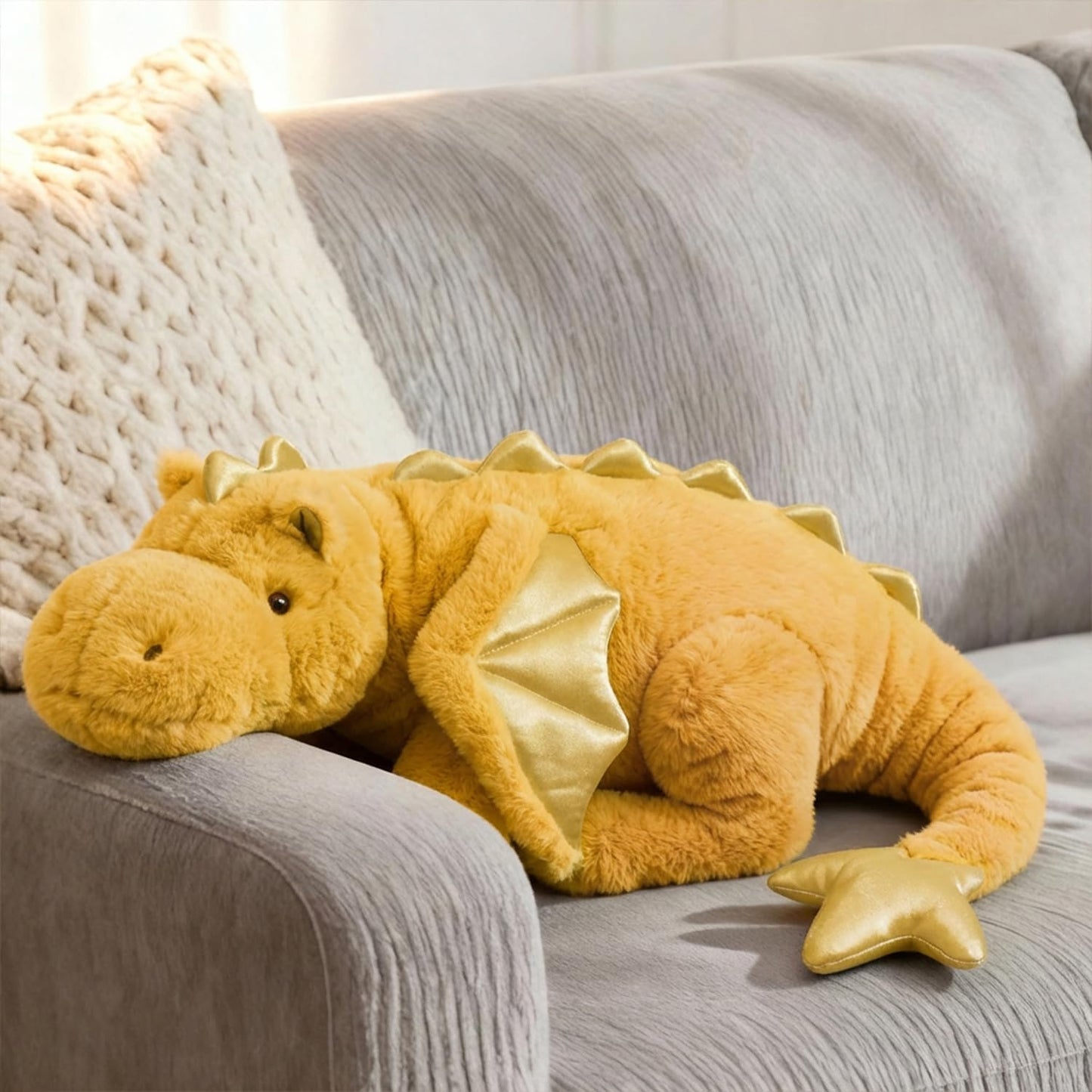 Giant 50in 3Lb Big Yellow Dragon Large Stuffed Animals Cute Plush Toy Fuzzy Jumbo Dinosaur Pillow Plushies with Wings Cuddly Soft Pterosaur Plushie for Friends Family Member