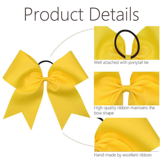 8" Jumbo Large Cheer Bows Ponytail Holder Elastic Band Handmade Boutique Hair Accessories for Cheerleading Teen Girls College Women Sports (1PCS, Yellow)