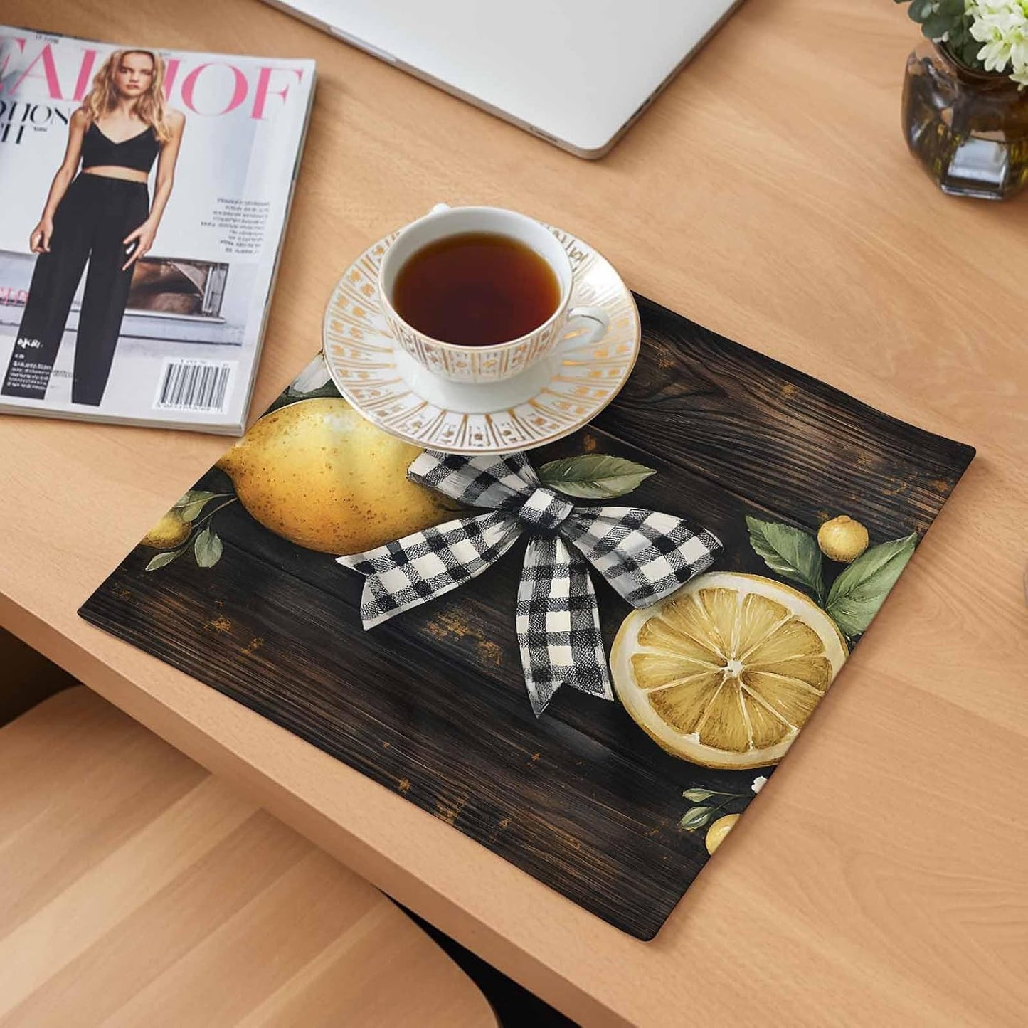 Lemon Bow Cloth Napkins Set of 2 Spring Fruit Soft Washable Square Dinner Napkins for Party Wedding Restaurant Hotel Cocktail 20x20 Inch