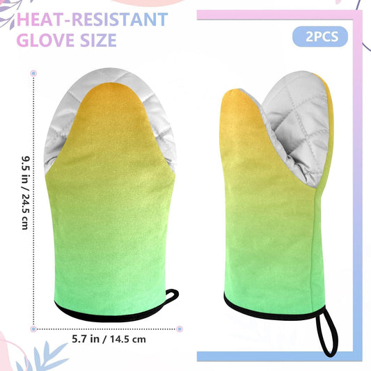 Yellow Light Green Gradient Oven Mitts Short Kitchen Oven Gloves | 2-Pack Heat Resistant Short Cotton Kitchen Gloves with Hanging Loop, 9.5x5.7 in
