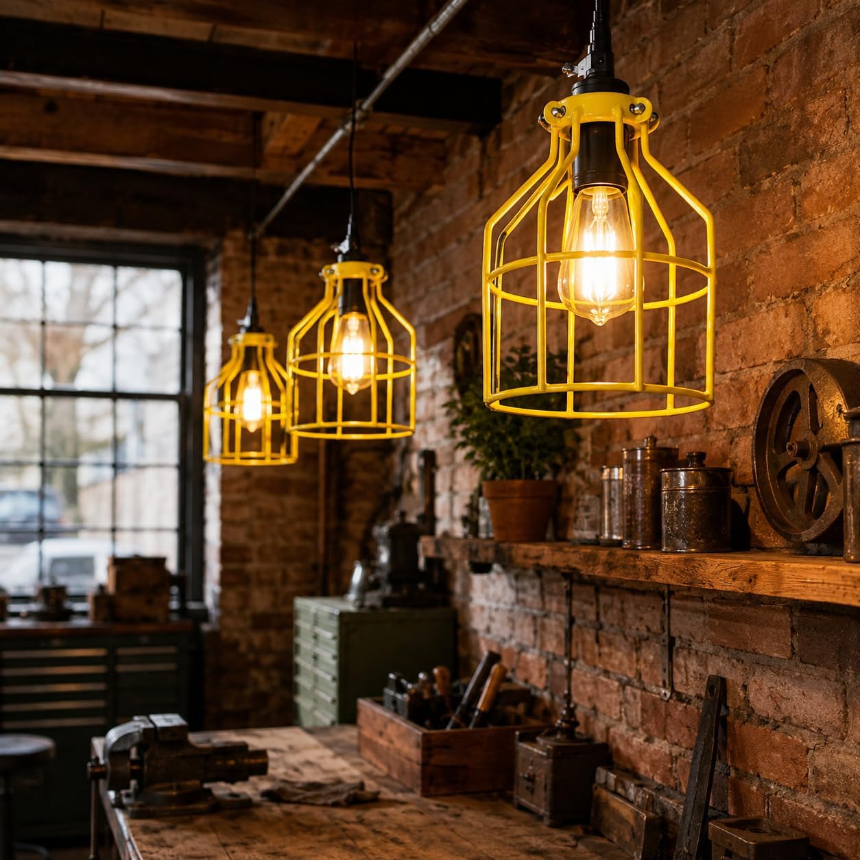 Industrial Vintage Style Metal Lamp Guard Cage for Pendant String Lights and Vintage Lamp Holders Yellow (4)